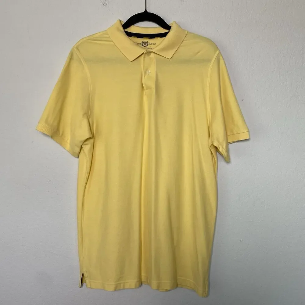 Club Room Mens 100% Pima Cotton Yellow Short Sleeve Polo Shirt Small Preppy Golf